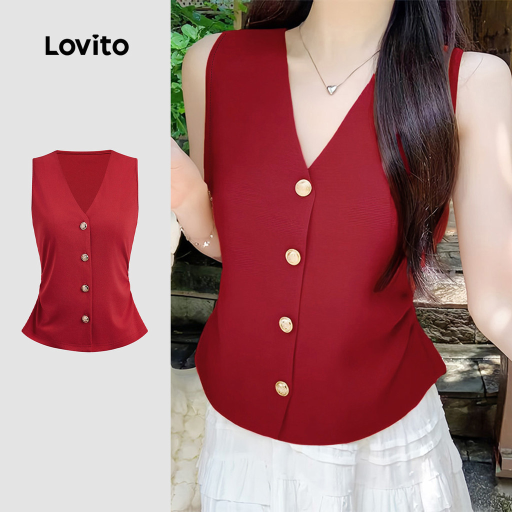 Lovito Blusa Vermelha Casual Com Botões Clássica E Versátil Ideal Para a Primavera/verão L159AD135 em Oferta na Shopee