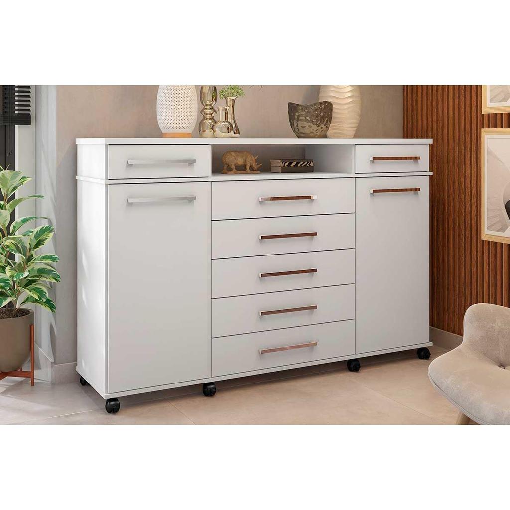 Cômoda Casal London c/ 2 Portas e 7 Gavetas Branco - Demóbile em Oferta na Shopee