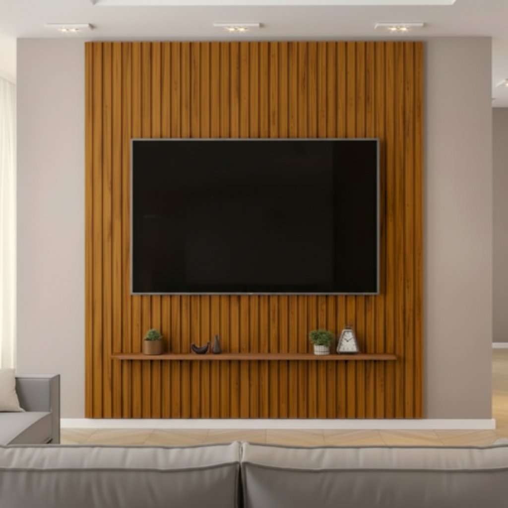 Painel Ripado para TV até 75 Polegadas 223cm 1 Prateleira Trento Freijó em Oferta na Shopee