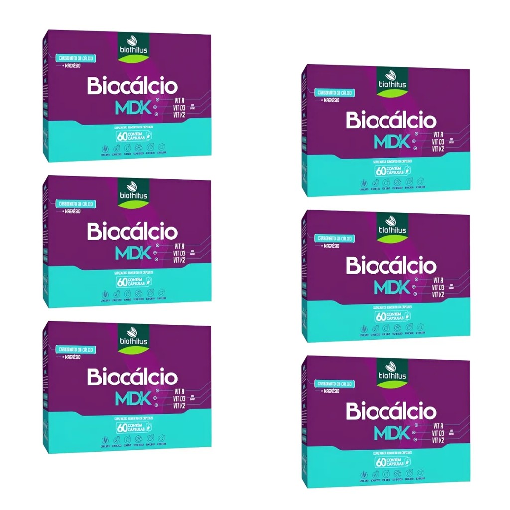Kit 6 Biocálcio MDK Cálcio + Magnésio 60 Cps - Biofhitus