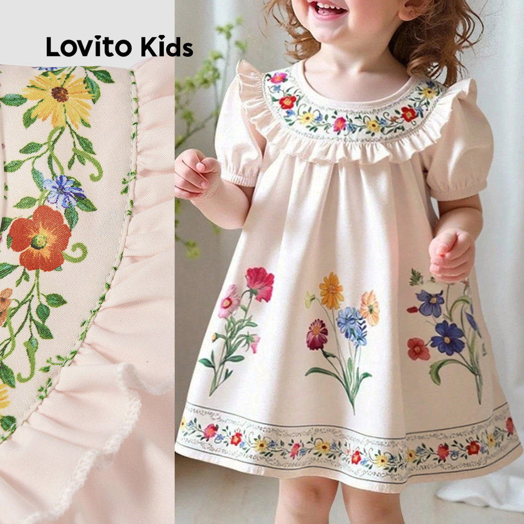Lovito Kids Vestido Fofo com Babado - Vestido de Primavera/verão para Menina L162LD221 em Oferta na Shopee