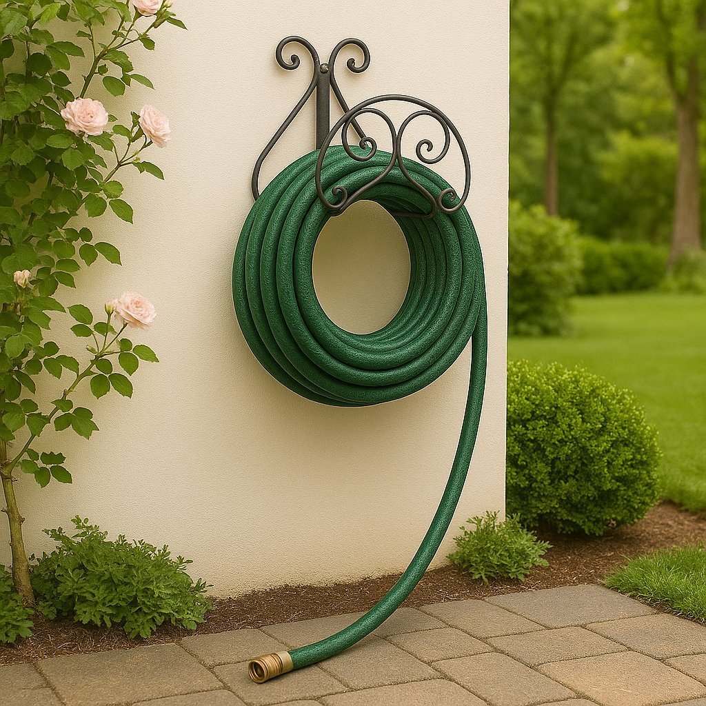 Suporte Enrolador de Mangueira Para Jardim Fixo Parede Ferro Até 50 metros