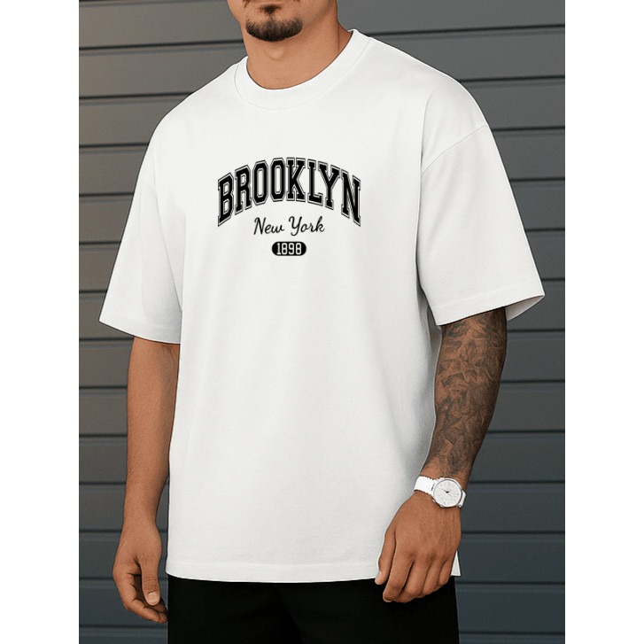 Camiseta Oversized Masculina Camisa Estampada Brooklyn NY  | Moda Streetwear | Algodão | Diversas Cores