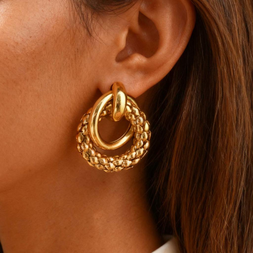 Vnox Geométrico Oco Círculo Dangle Brincos Ouro Aço Inoxidável Hipoalergênico Para Mulheres Menina Moda Jewely · foto 2