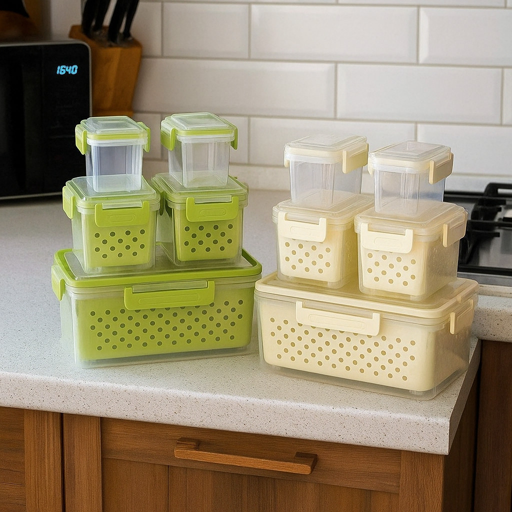 Kit 5 Potes Plástico Alimentos Organizador Armazenamento comidas Recipiente Cesto Cozinha higiene