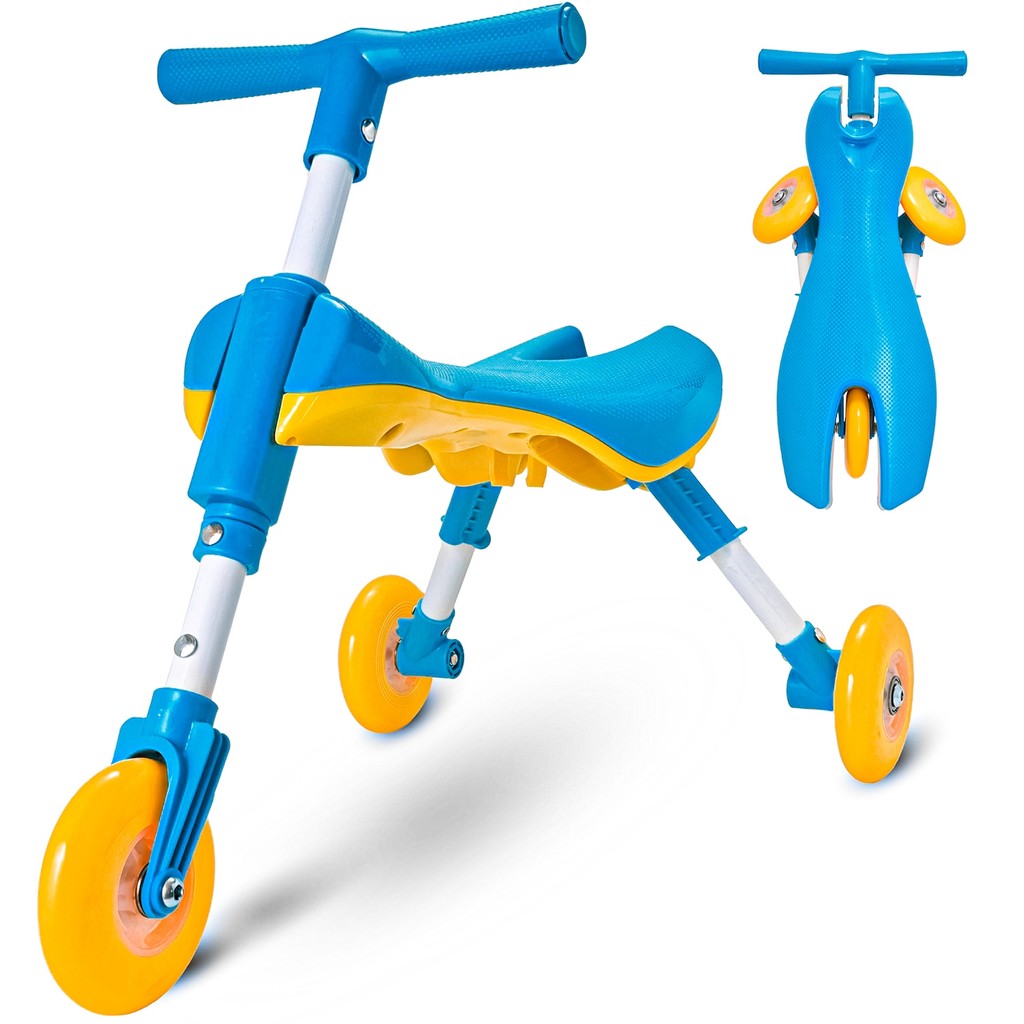 Bicicleta De Equilíbrio Infantil Sem Pedal Triciclo Azul Dobrável Para Crianças