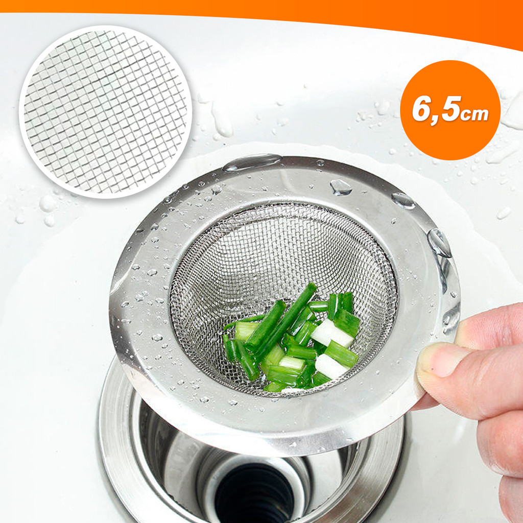 Ralo De Pia Peneira De Cozinha 100% Aço Inox De 6,5cm Com Tela Resistente E Borda