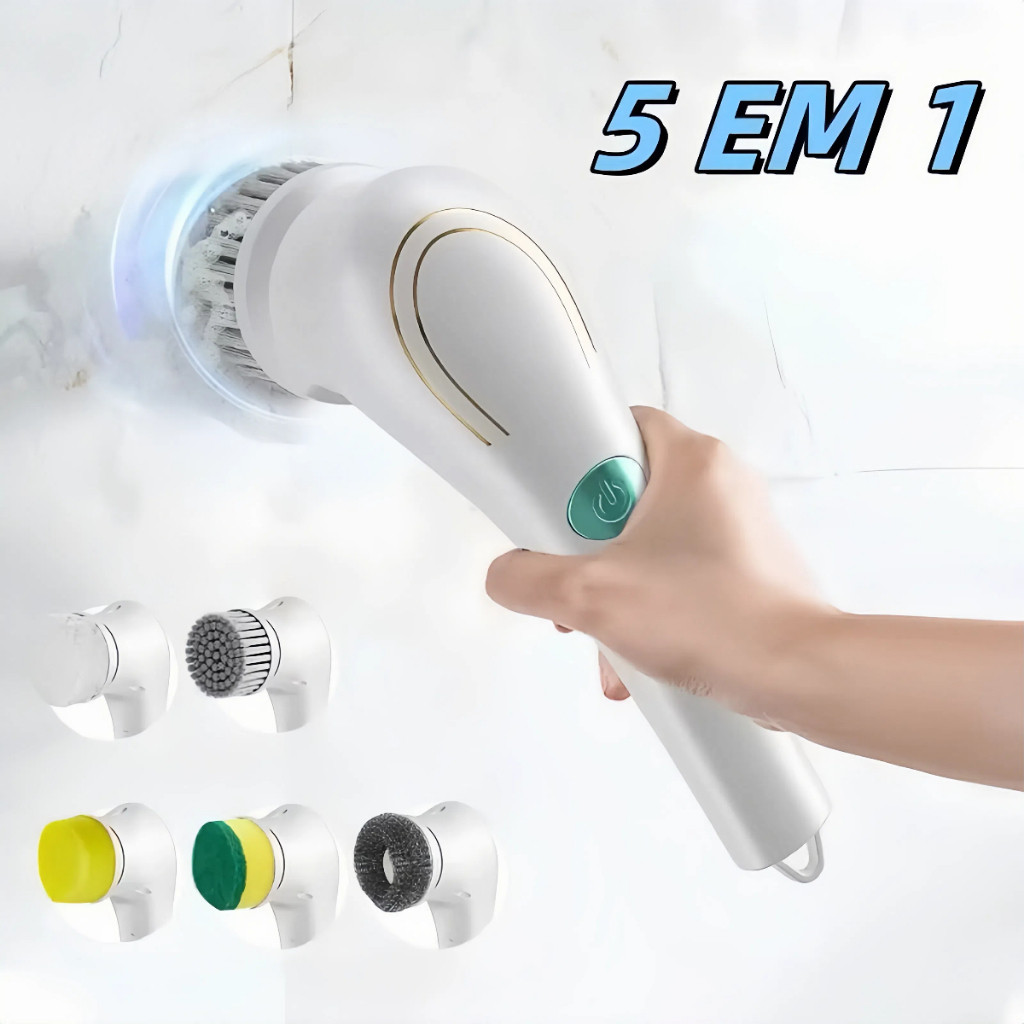 Escova Eletrica de Limpeza 5 em 1 Sem Fio Limpador Multiuso Pratico Para Cozinha/Banheiro prático