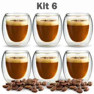 Kit 6 Copo Xícara Parede Dupla Vidro Café Shot Dose Moderno Chique Cantinho Café Escritório em Oferta na Shopee