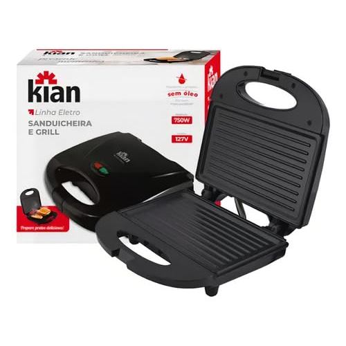 Sanduicheira Grill 2 Em 1 Preta 750w Preto Kian