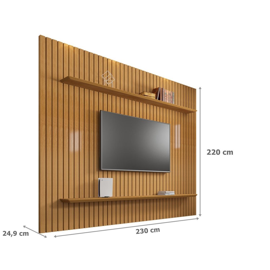 Detalhes do Painel para TV até 75 Polegadas Ripado 2 Prateleiras 100% MDF Roma  Cinamomo