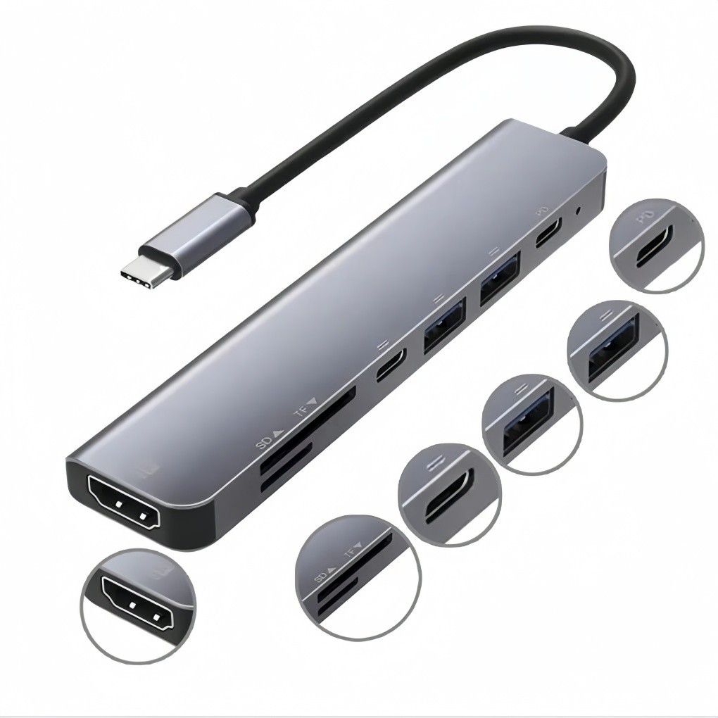 Adaptador USB-C 7 em 1 para MacBook – HDMI, Leitor Micro SD/TF, 3 Portas USB 3.0, Alta Velocidade