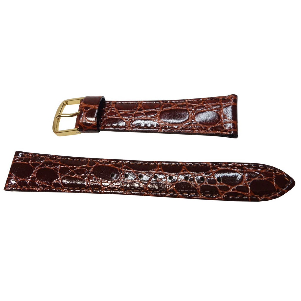 〔SEIKO〕Banda de relógio SEIKO 17mm DE78 couro bovino com estampa de crocodilo marrom masculino