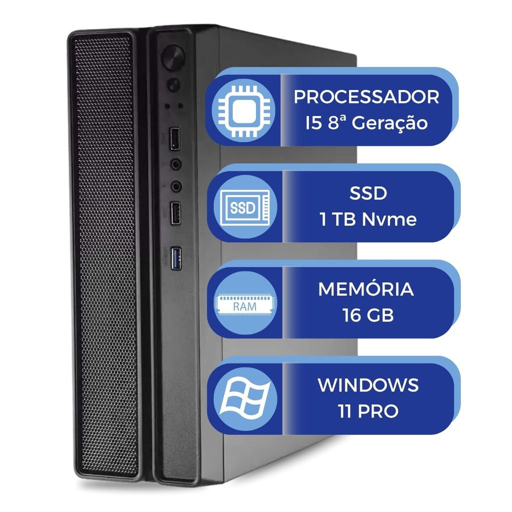 SlimDesk MultiPC i5 8ª Geração 16GB SSD 1TB NVMe Windows 11 Alto Desempenho