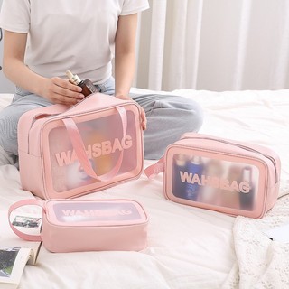 Kit 3 Necessaire Maquiagem Transparente WashBag A Prova De Água Kit 3 Bolsas
