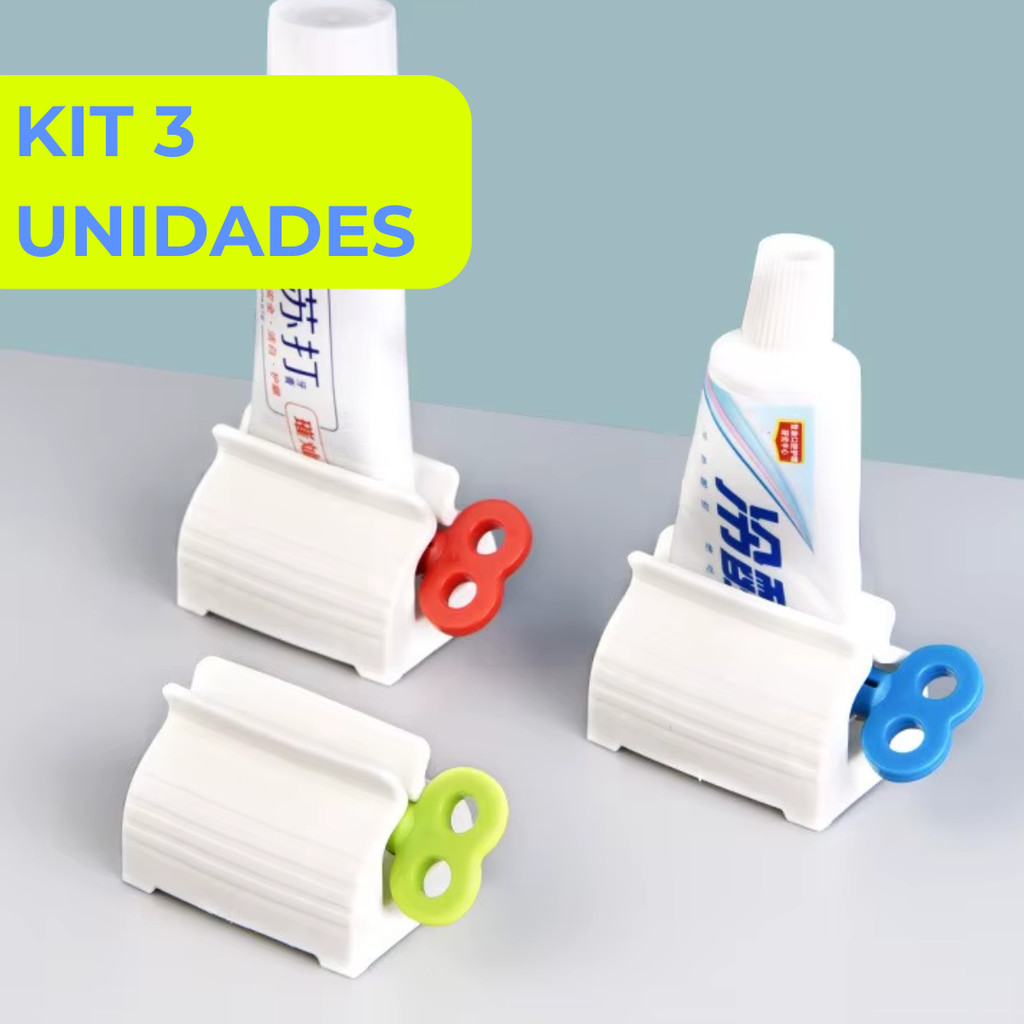 Kit 3 Espremedores de Pasta de Dente Giratório Evita Desperdício, Fácil de Usar e Econômico