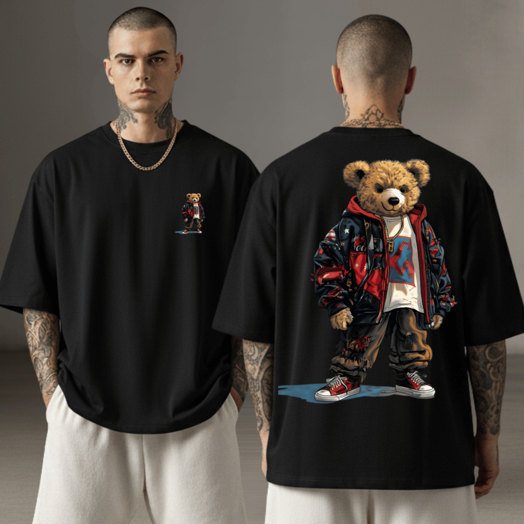 [Camiseta Premium em Algodão Puro]GXG Camiseta Masculina Oversized Estampa Blusa Long Line Over Streetwear Urso Colorido