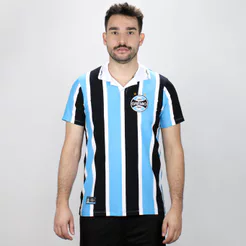 Camiseta de Time RetrôMania Grêmio 1995 Retrô Listrada Azul e Preto - Masculino