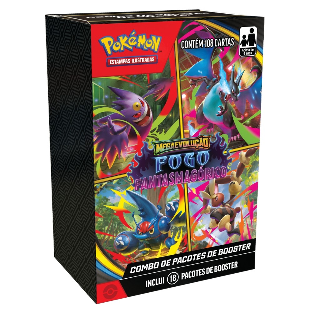 COMBO DE BOOSTER MINI DISPLAY 18 PACOTE MEGAEVOLUÇÃO FOGO FANTASMAGÓRICO ME2 COPAG CARTA POKÉMON TCG em Oferta na Shopee