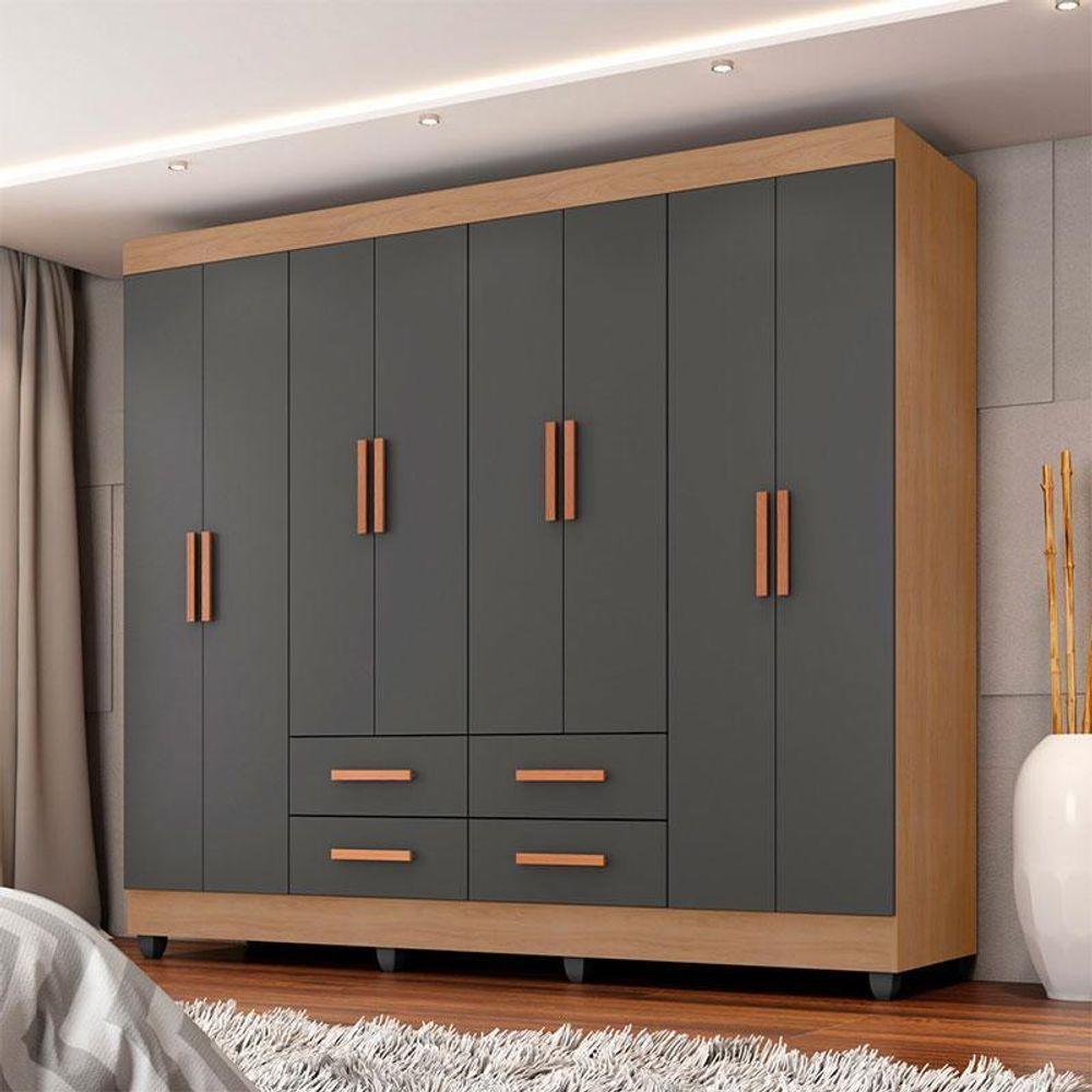 Guarda Roupa Casal Ambiente Porto 8 Portas Nature Cinza – Móveis Leão em Oferta na Shopee