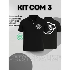 Kit 3 Camisa Polo Piquet Algodão Personalizada Frente E Costas Uniforme Empresa Sua Arte