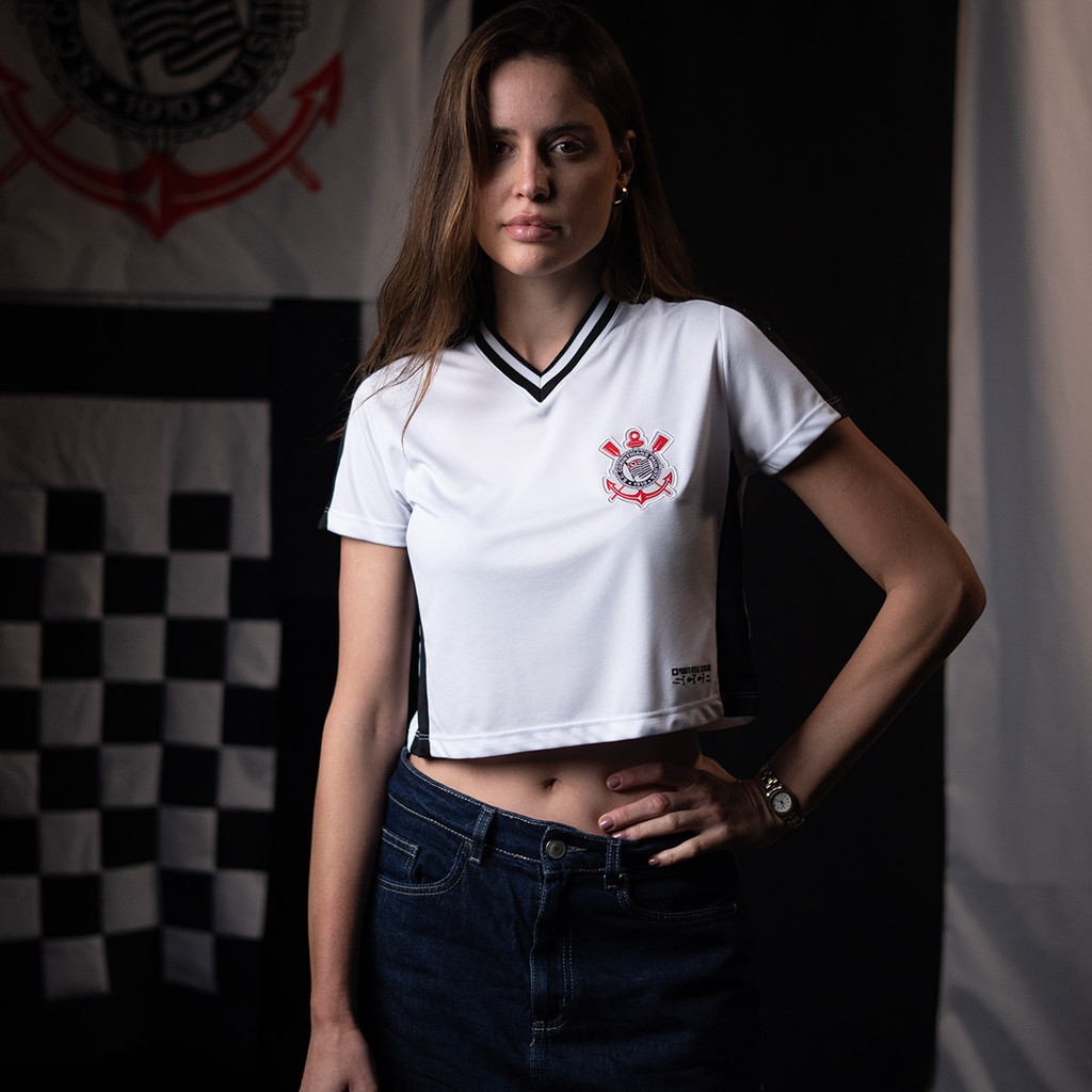 Camisa Cropped Corinthians Branco Dry Torcedora Feminina