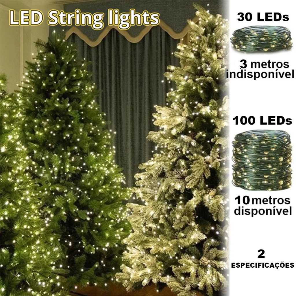 Luz Natal Pisca Strobo 10m 100 LEDs 110/220V: Branco Quente, Controle + Plugue, Decora Árvore 2025