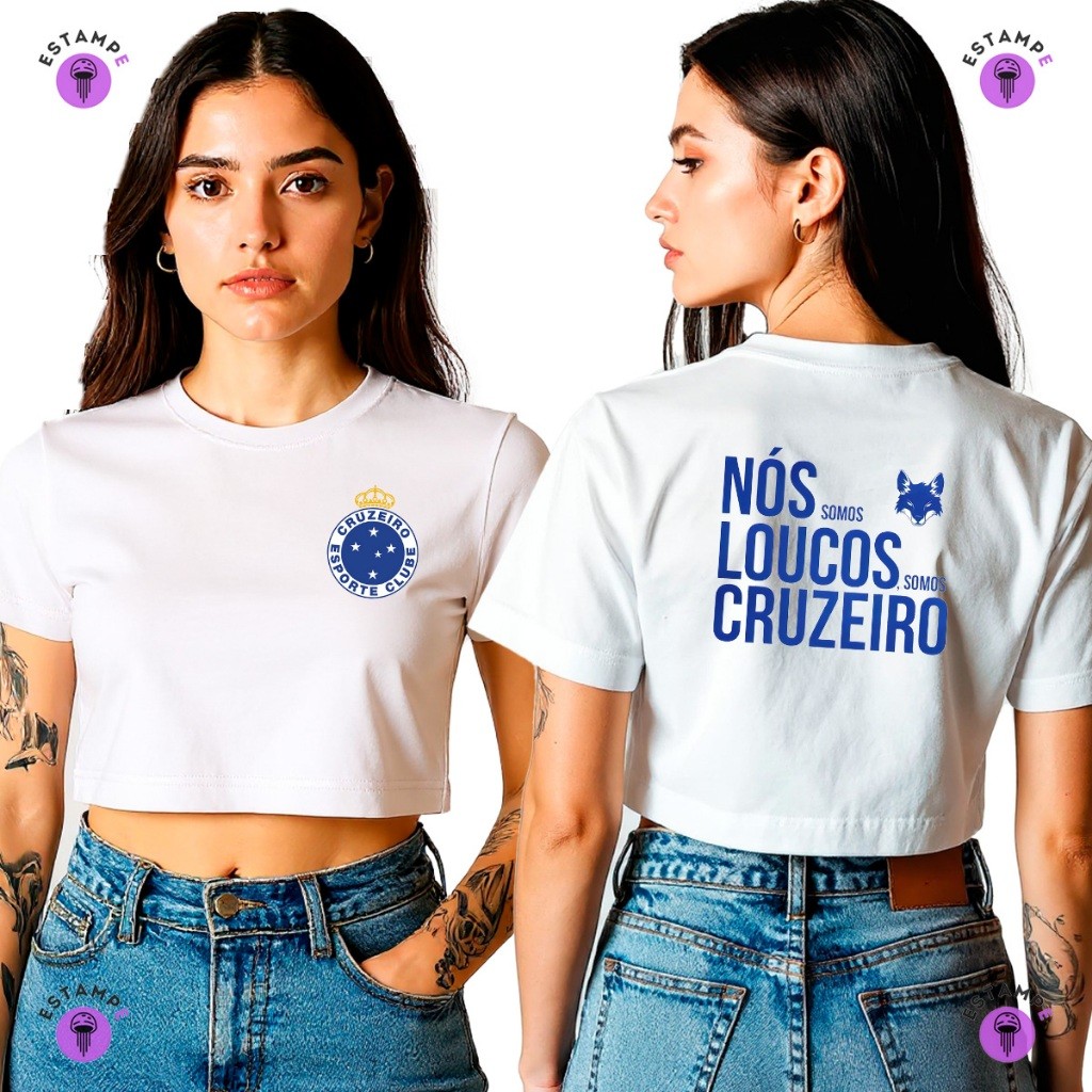Camisa Camiseta Cropped Cruzeiro Raposa Time Futebol Blusa Tshirt 100% Algodão Premium Adulto Feminino