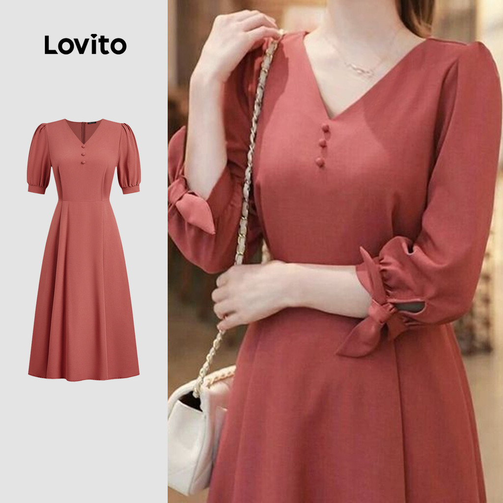 Lovito Vestido Elegante Com Amarração Nas Costas Cor Melancia Para Primavera/verão L149ED427 em Oferta na Shopee