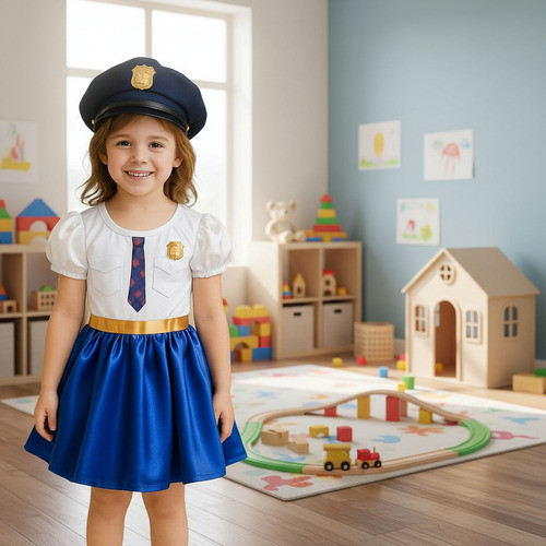Fantasia Infantil Menina Profissões Policial Sublimação e Tiara Mini Quepe