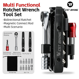 WEST BIKING Kit de Chave Catraca Portátil Multifuncional para Bicicleta, Conjunto de Ferramentas 14 em 1, Alavanca de Pn