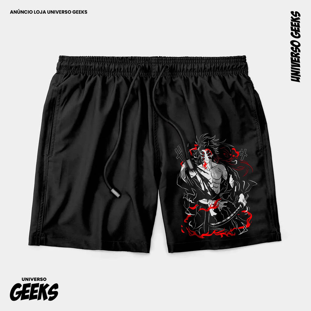 Bermuda Tactel Demon Slayer Kokushibo Lua Superior Vermelho Short Confortável Com Elastano Ideal Lazer Treino Esportes P