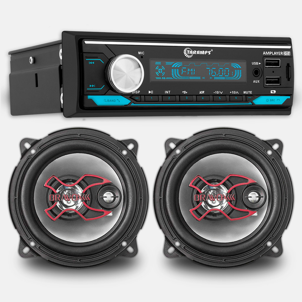 Rádio Taramps Amplayer G2 4x100W + 2 Alto Falantes de 6 Polegadas Bravox Triaxial B3X50X em Oferta na Shopee
