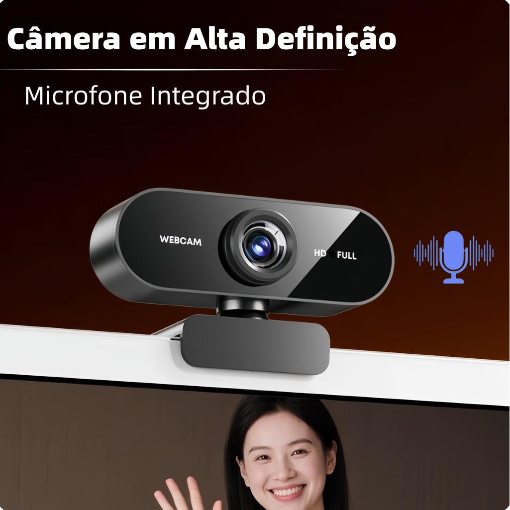 Webcam Streamcam Full HD 1080P 360 Graus + Microfone — Entrada USB para Videoconferência