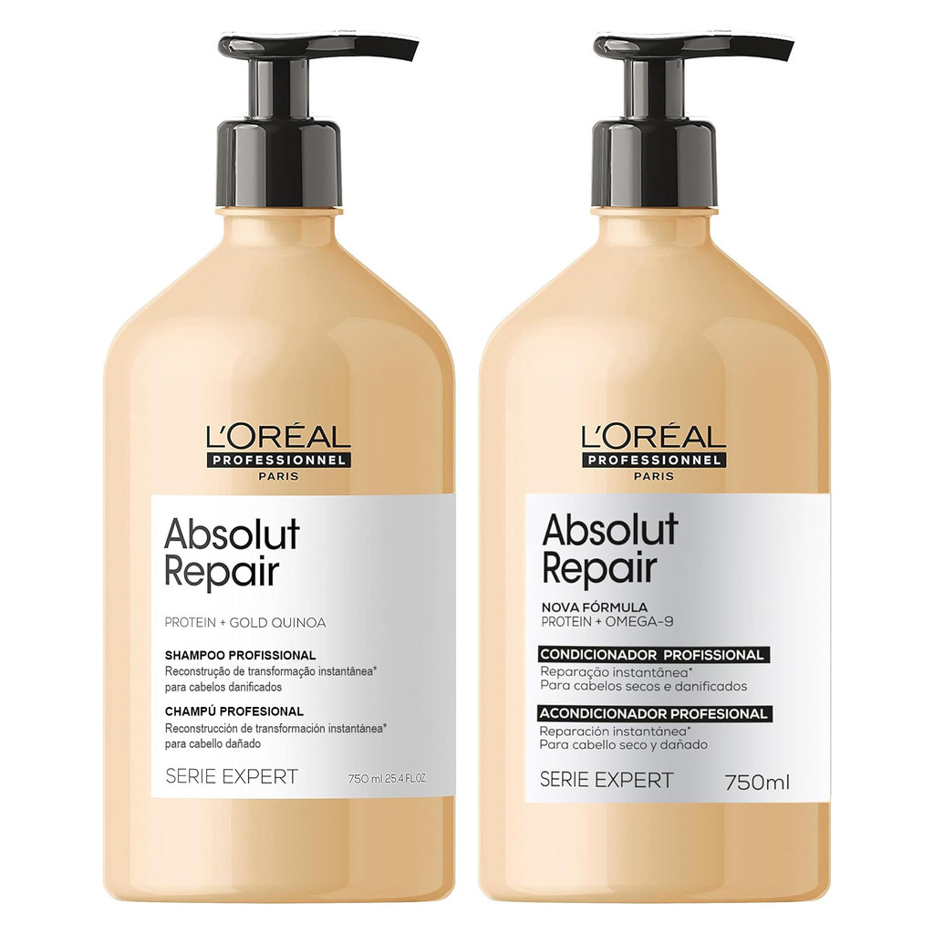 KIT ABSOLUT REPAIR SHAMPOO + CONDICIONADOR LORÉAL PROFESSIONNEL SERIE EXPERT 750ML em Oferta na Shopee