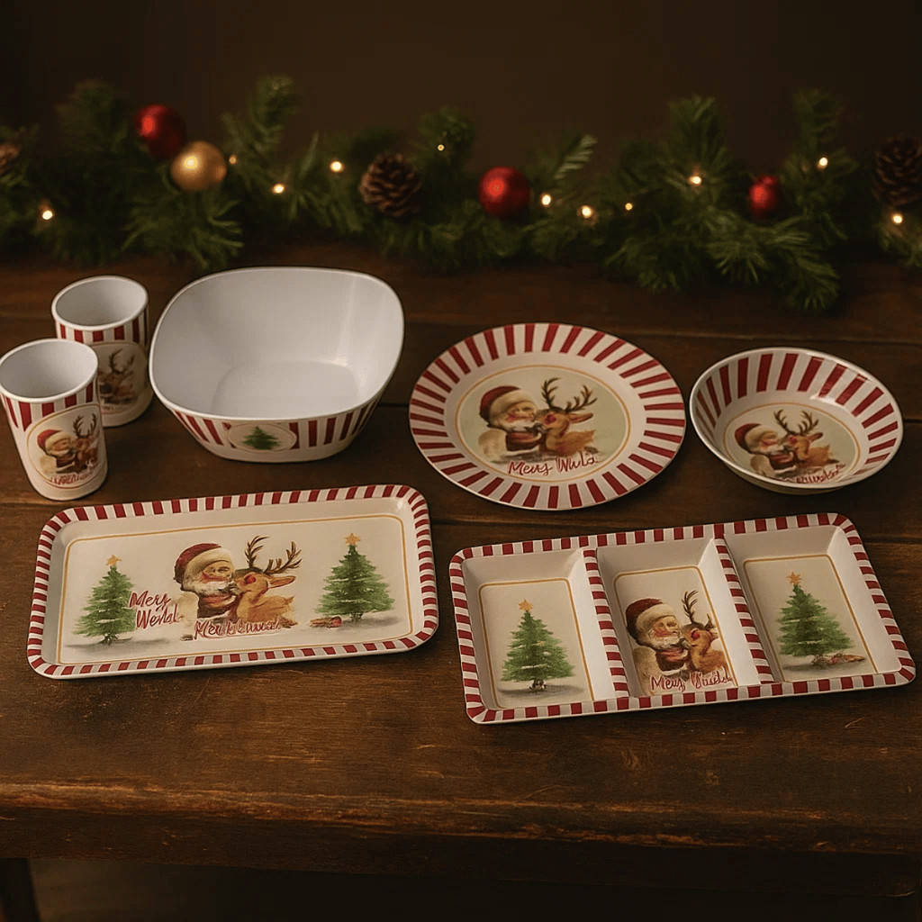 Kit Melamina Natalina Tigela Copo Bandeja Prato Redonda - Wincy Natal / Decoração / Mesa Posta