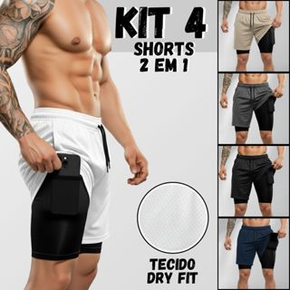 Kit 4 Shorts 2 Em 1 Masculino Duplo Bermuda Academia Dry Fit Bolso Interno Para Academia em Oferta na Shopee