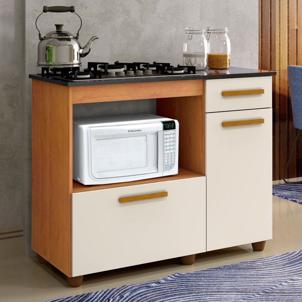 Balcão de Cozinha para Cooktop 2 Portas 1 Gaveta 1 Nicho para Forno Nature/Off White em Oferta na Shopee