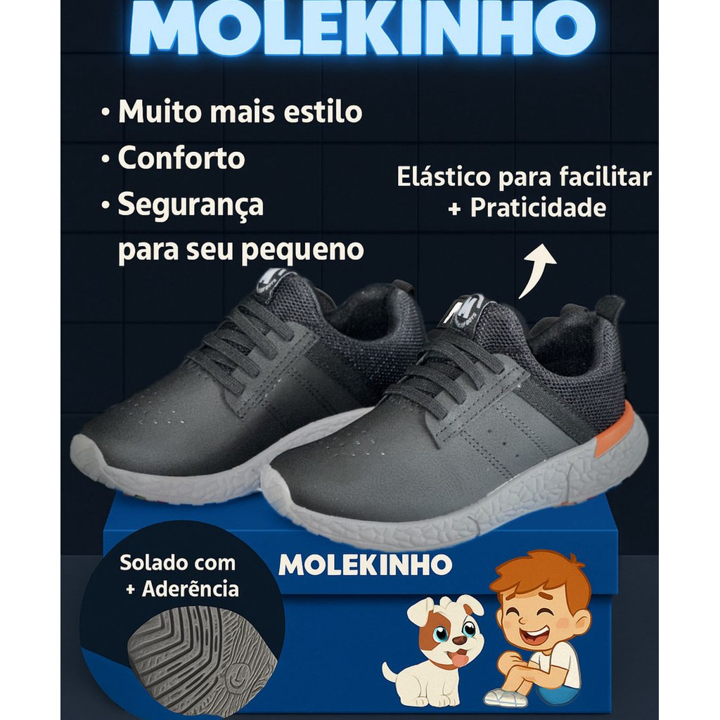 Tênis Molekinho Menino Masculino Infantil Casual Elástico Confortável Calce Fácil Conforto Original em Oferta na Shopee