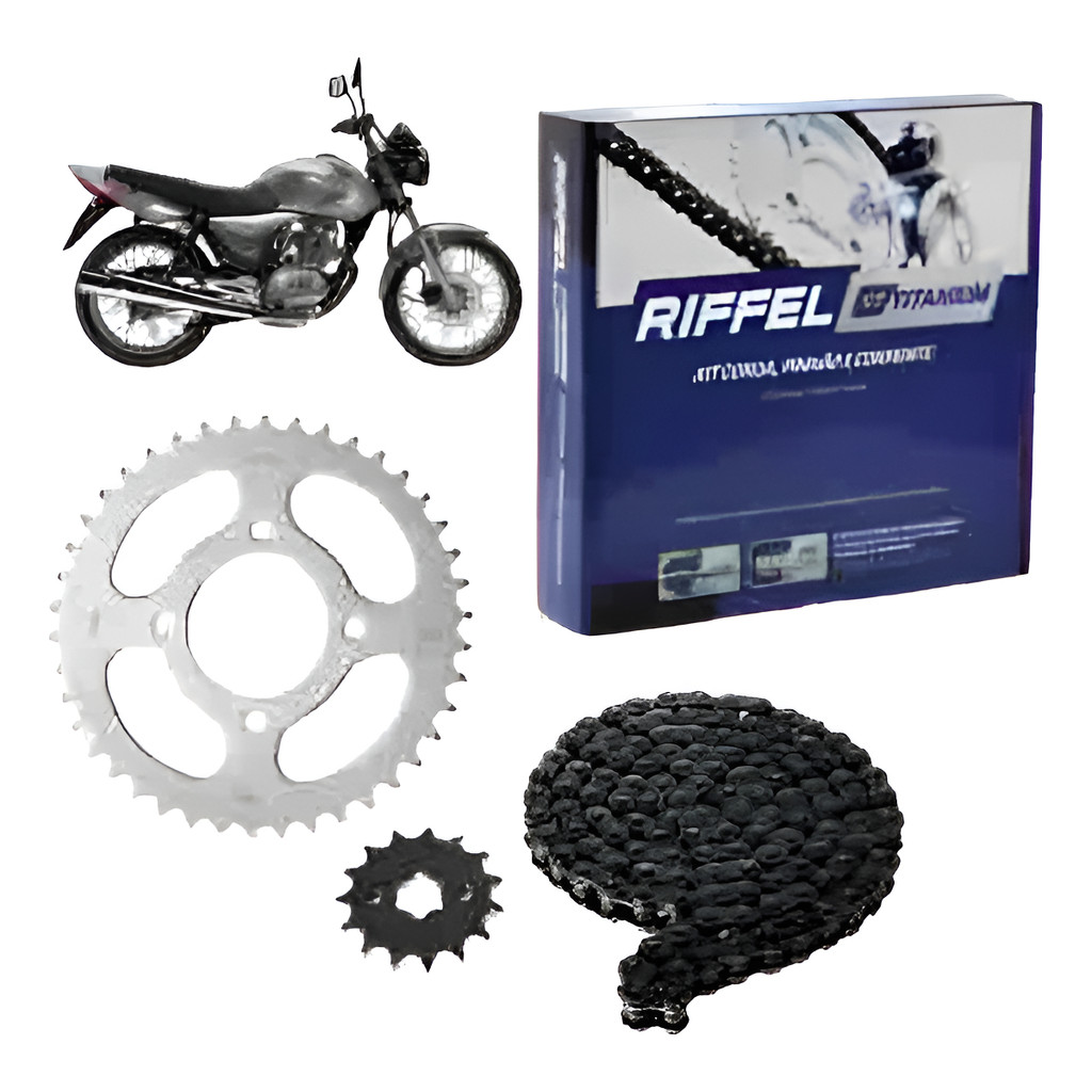 KIT RELAÇÃO TRANSMISSÃO TRAÇAO HONDA TITAN CG FAN 150 KS ES ORIGINAL RIFFEL 2004