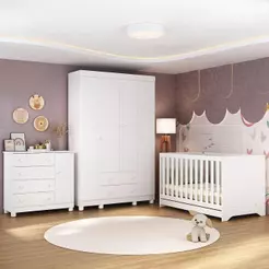 Quarto de Bebê Completo com Berço Americano 3 em 1 p/Colchão 130x70cm Allegra Multimóveis MP4582