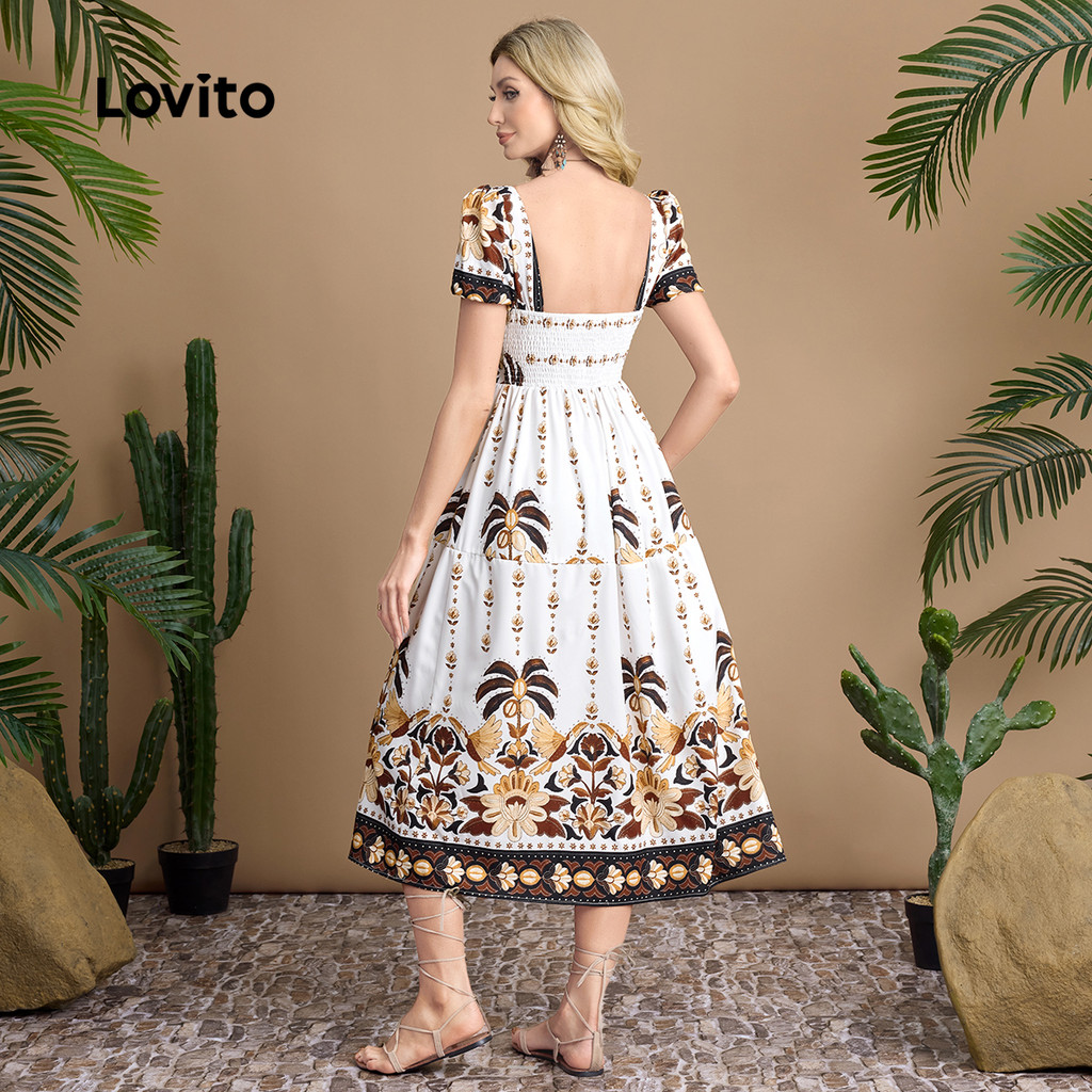 Detalhes do Lovito Refine Vestido Boho Zíper Primavera Verão Feminino LBL30018