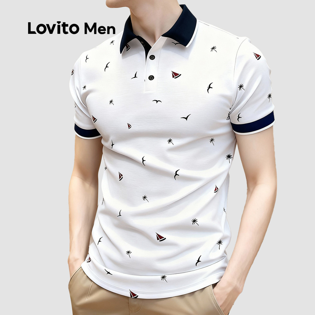 Lovito Camisa Polo Masculina Casual Clássica E Versátil Com Blocos De Cores Para Primavera/verão Cor Branca LNE122140 em Oferta na Shopee