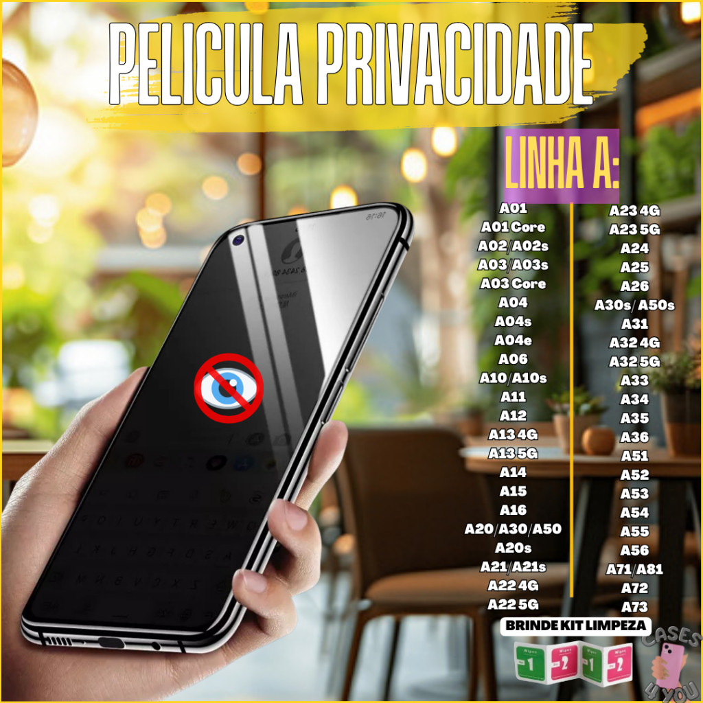Película 3D Privativa Samsung A03 A04 A04s A04e A06 A10 A11 A12 A13 A14 A15 A16 A20 A21 A21S A22 A23 A24 A25 A26 A30 A31