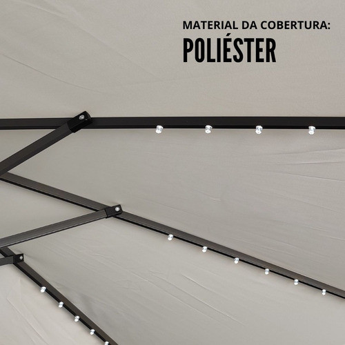 Detalhes do Ombrelone Lateral Branco 3,00m Com Luzes LED Proteção Uv Importway Ideal Para Jardim, Piscina E Área Externa