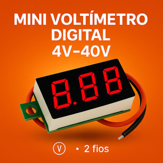 Mini Voltímetro Digital LED Vermelho  2 Fios DC 4V-40V | Alta Precisão