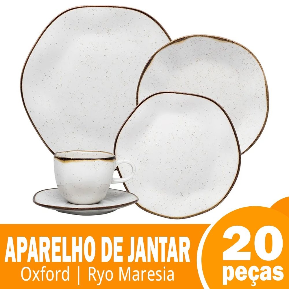 Aparelho Jantar Chá Oxford Maresia 20 Peças Branco/Marrom em Oferta na Shopee