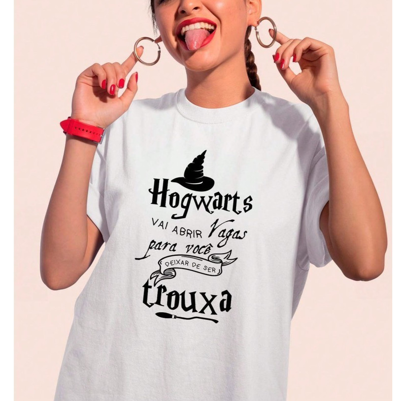 Camiseta Unissex Oversized Plus Size Feminina Masculina Estampada Hogwarts