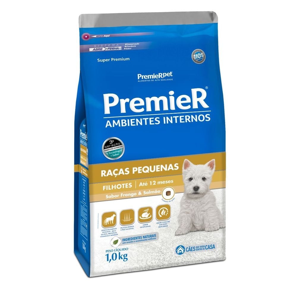 Ração PremieR Ambientes Internos raças pequenas cachorros filhotes frango & salmão 1,0kg