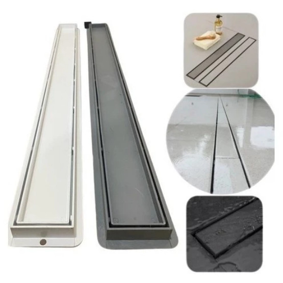 Ralo Linear Oculto Invisível 80 x 5cm ou 100 x 5cm Para Banheiro Lavanderia - Cola piso